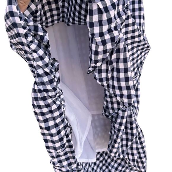 J. Crew Black White Gingham High Low Skirt Ruffle Hem Midi Pocket Lined Elastic - Picture 5 of 8
